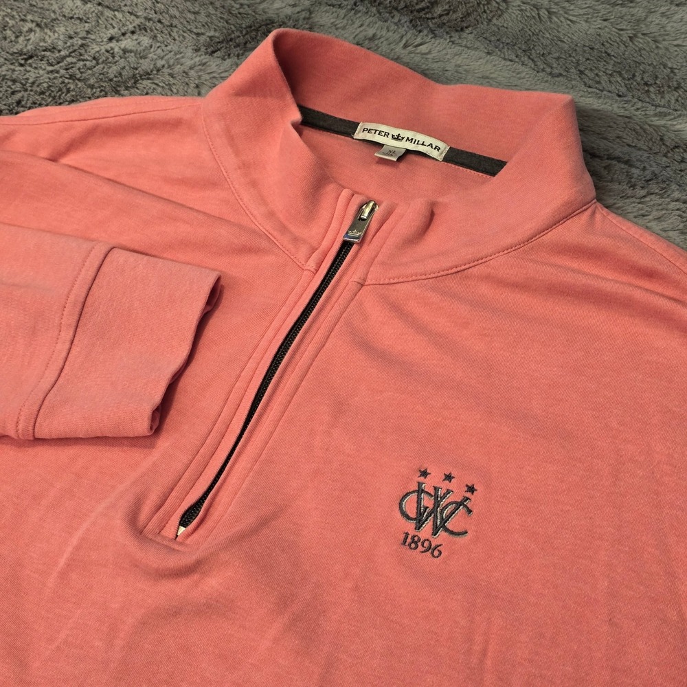 Peter‎ Millar Mens XL Coral Pink 1/4 Zip Cotton Woodland Golf Club Pullover